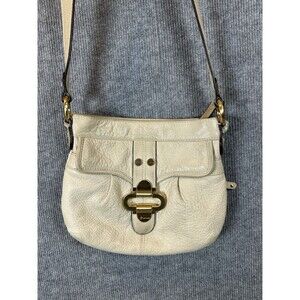 B Makowsky Beige Cream Leather Crossbody Bag Purse Front Pocket Gold Hardware